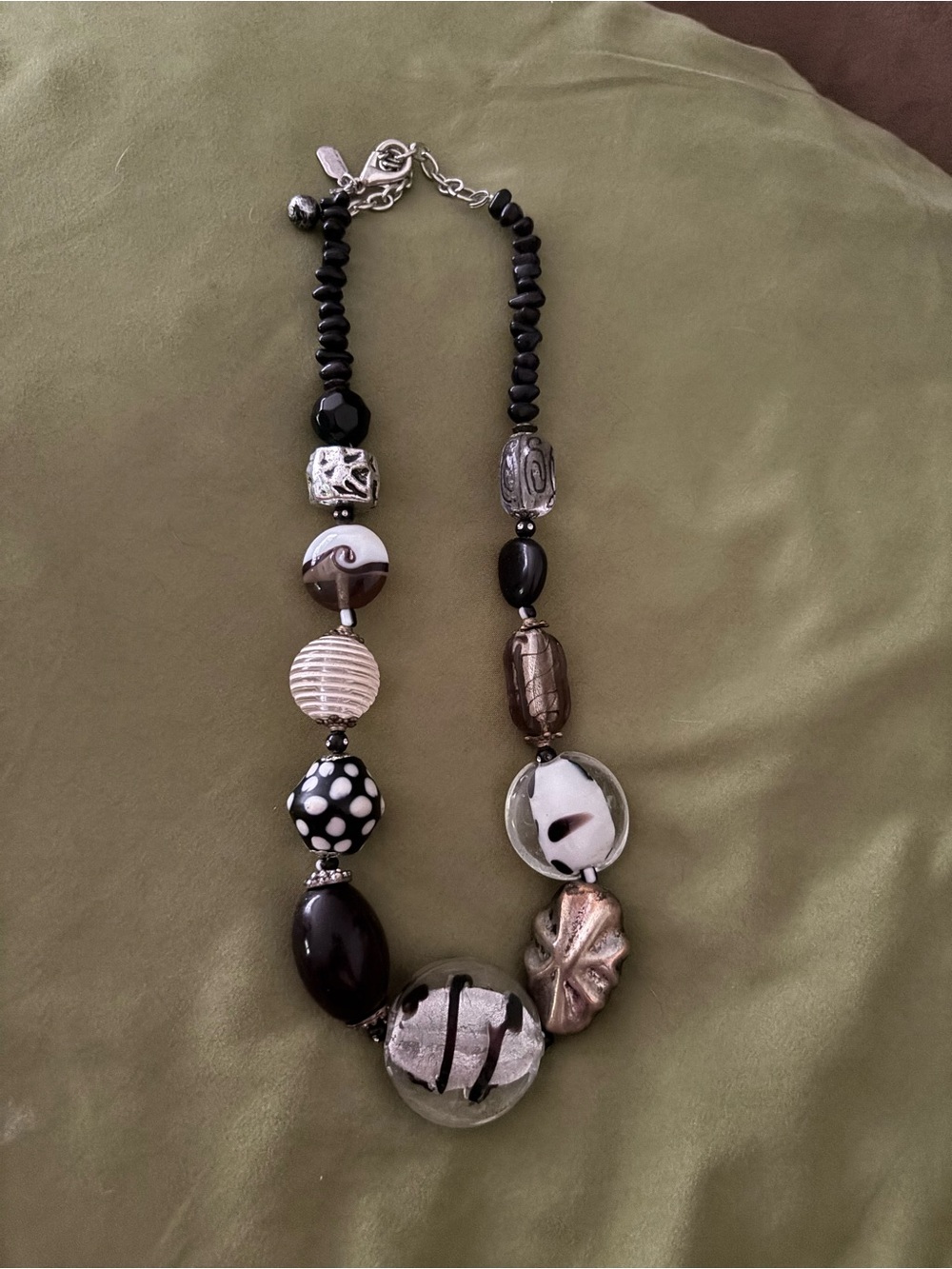 Treska Black, White & Silver Mixed Glass Bead Necklace